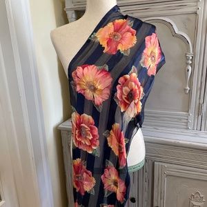 Semi Sheer Navy Blue Floral Jaclyn Smith Designer Neck Head Scarf Cruise Wear